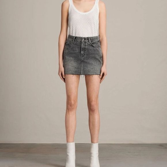 Allsaints Betty Denim Jean Miniskirt Raw Hem Washed Grey Black 4 - Picture 8 of 8